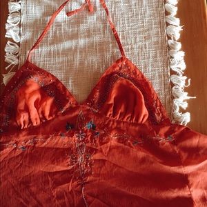 Embroidered beaded chiffon halter top